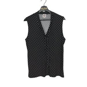 Anne Klein Black White Polka Dot Tie Front Sleeveless Top L